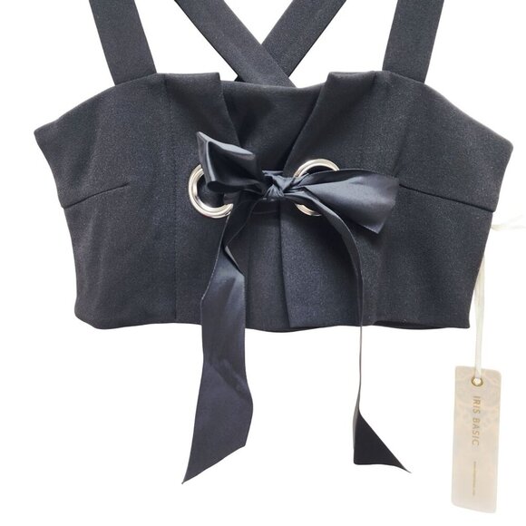 Black Iris Womens Crisscross Strappy Crop Top With Bow & Grommet Detail - Size S - Picture 4 of 7